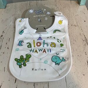 Earth Nymph Aloha Hawaii Baby Bib White Cotton Sea Turtle Whale Kailua OS NEW